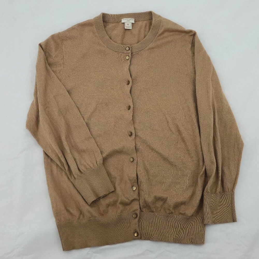 J.Crew Women's "The Clare" Cardigan Classic‎ Crew Neck Camel Brown Size XL